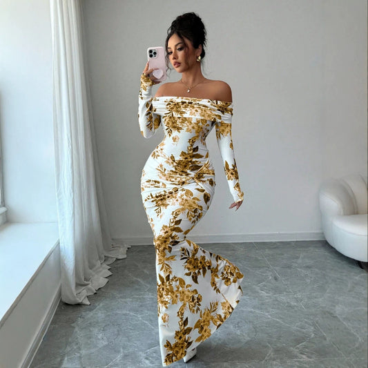 Women's Printed Long Sleeve Resort Dress