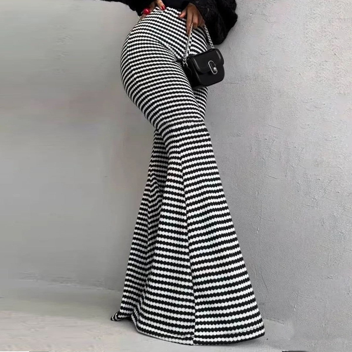 Women's black contrast panel flare pants