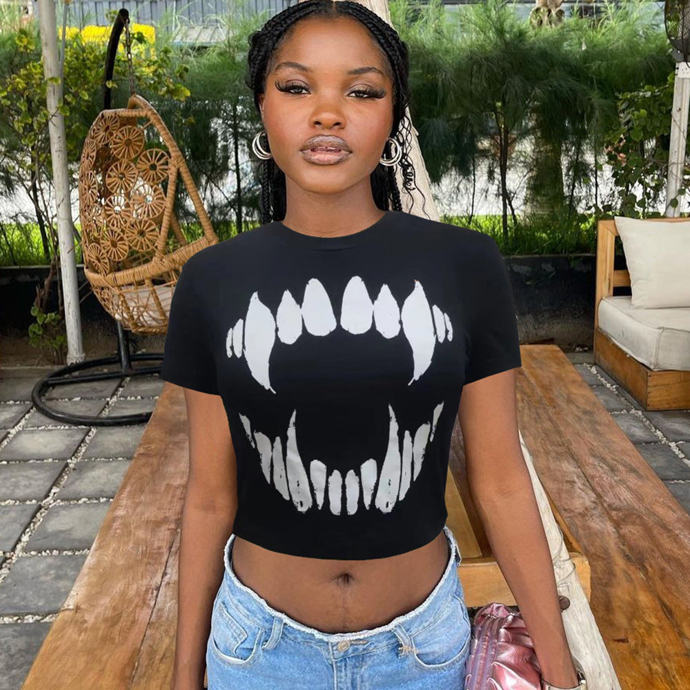 Women’s Black Graphic Print Cropped T-Shirt - Black