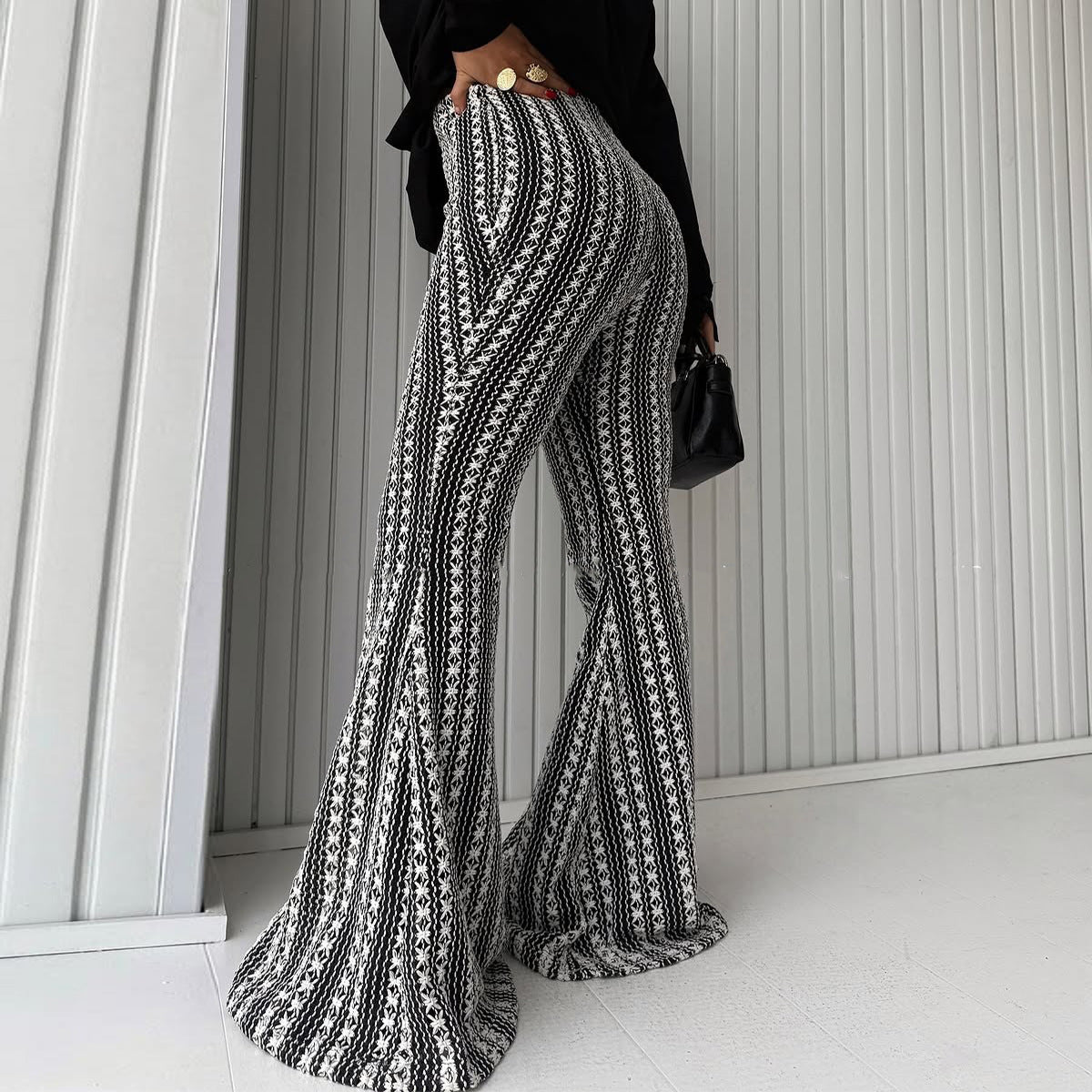 Women's black contrast panel flare pants