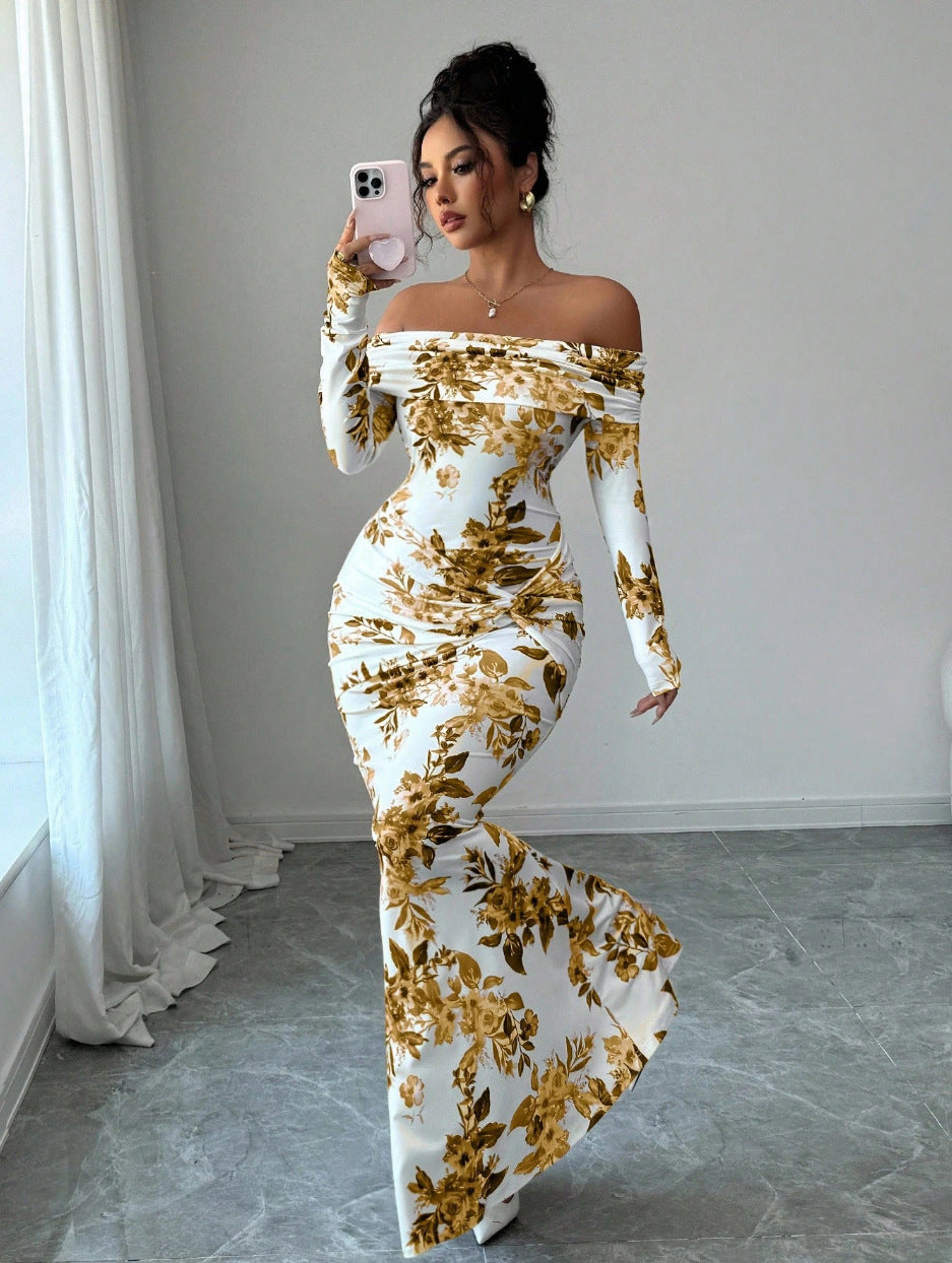 Women's Printed Long Sleeve Resort Dress