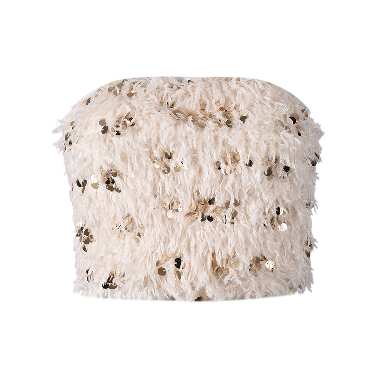 Women’s Sequin Feather Trim Strapless Crop Top