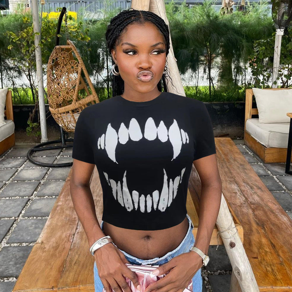 Women’s Black Graphic Print Cropped T-Shirt