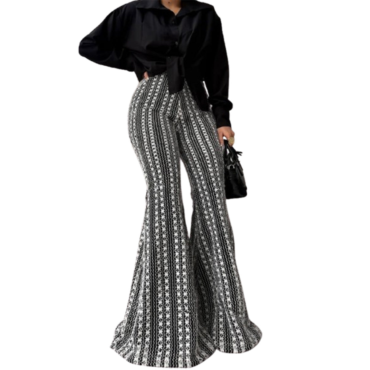 Women's black contrast panel flare pants
