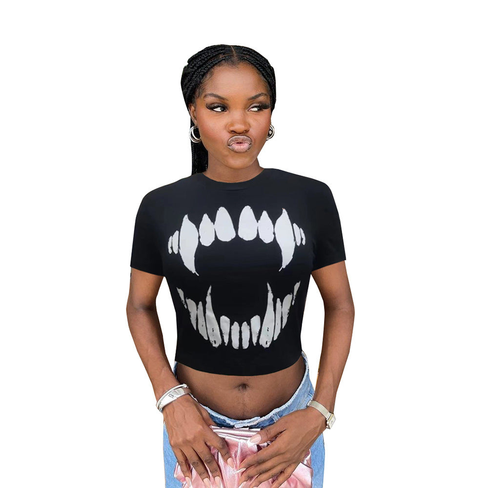 Women’s Black Graphic Print Cropped T-Shirt