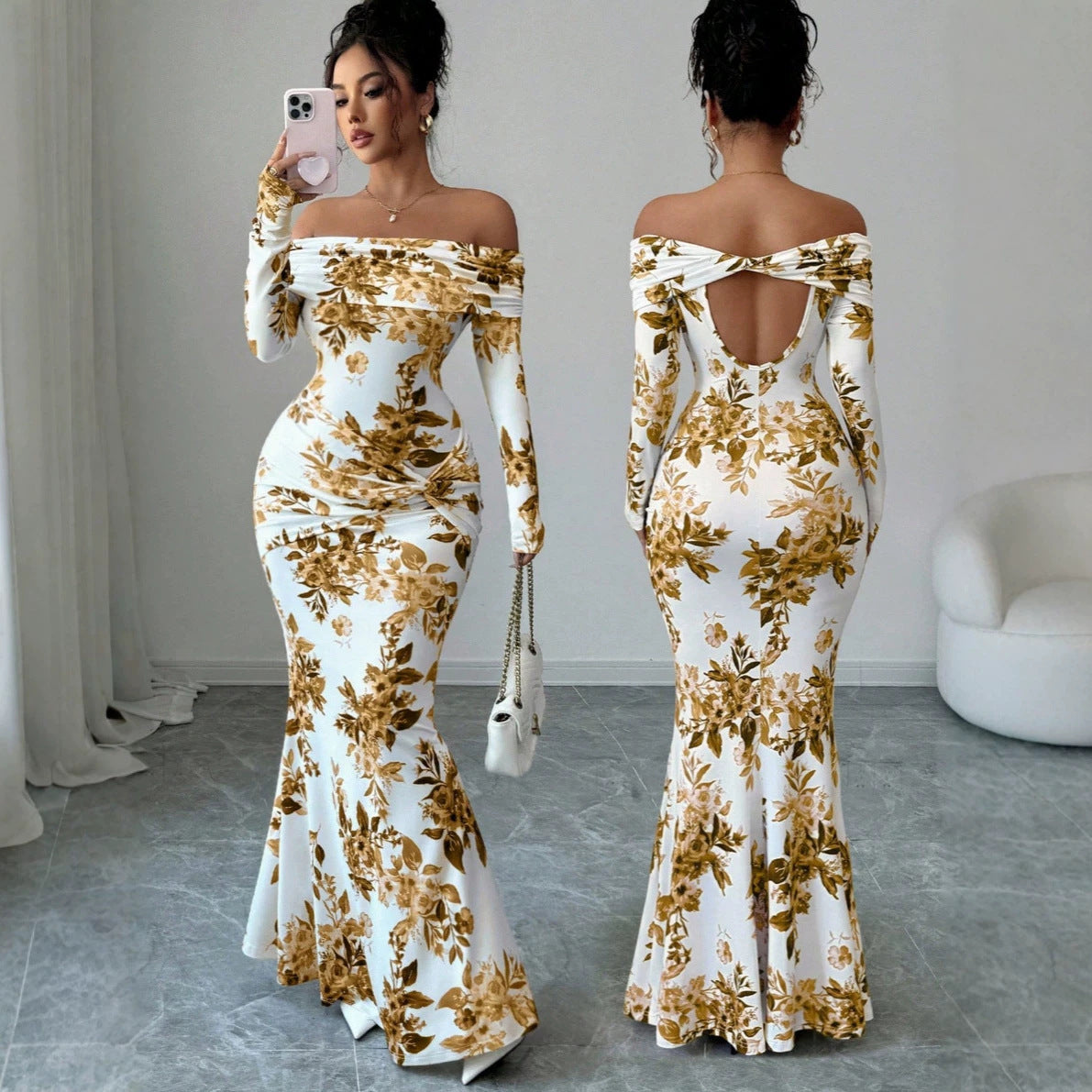 Women's Printed Long Sleeve Resort Dress