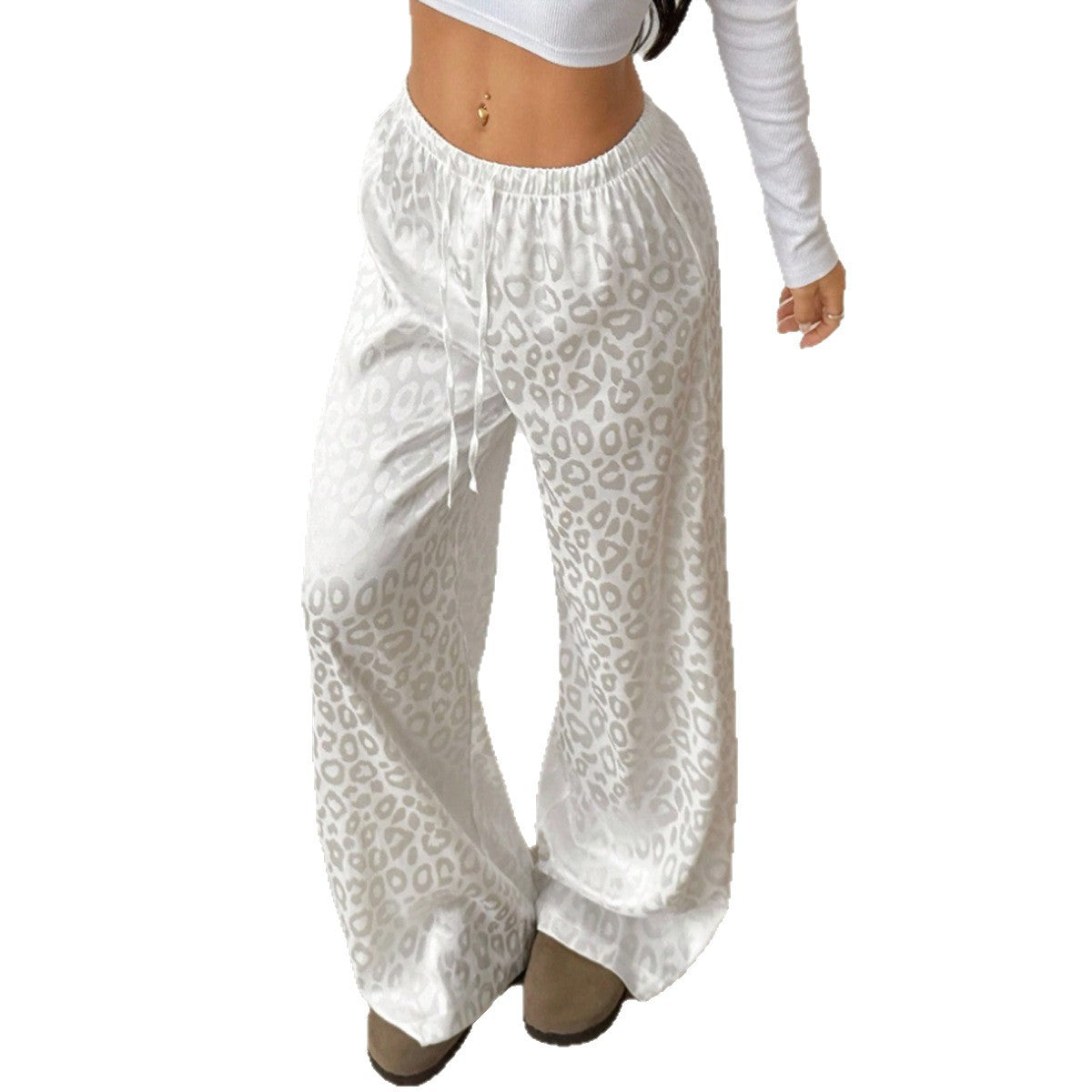 Women's white textured jacquard wide-leg pants