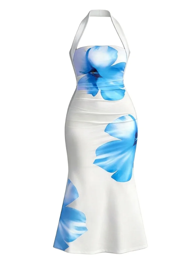 Women's Halter Neck Backless Floral Bodycon Dress