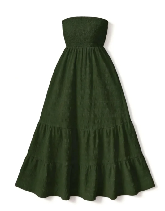 Women's Strapless Pleated Textured Vacation Dress